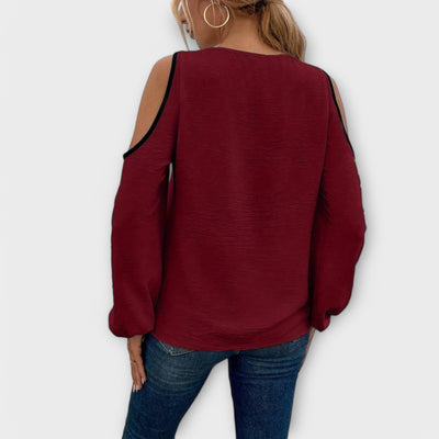 Scarlett – Blouse à Blocs de Couleurs, Encolure Carrée