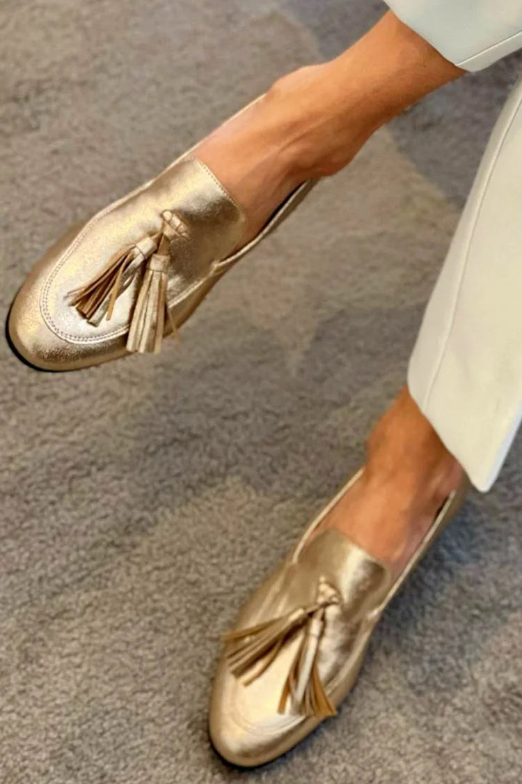 Beatrice | Mocassins dorés à effet métallisé avec pampilles
