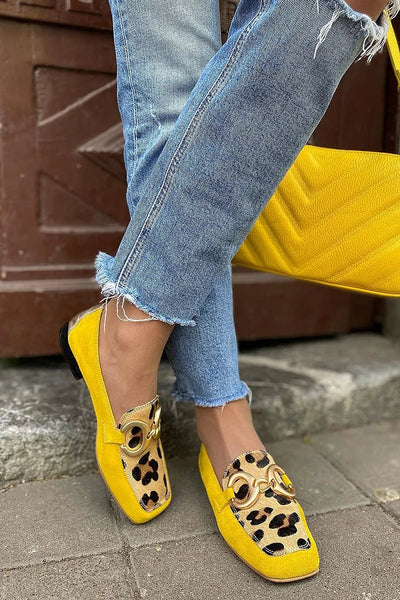 Diana | Mocassins casual avec finition métallisée et surpiqûres imprimé léopard