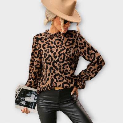 Kayla - Blouse Léopard avec Col Plissé