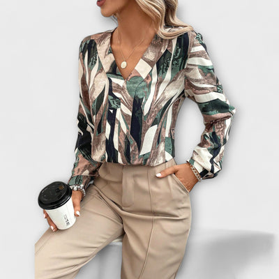 Blouse avec Imprimé Intégral et Col en V