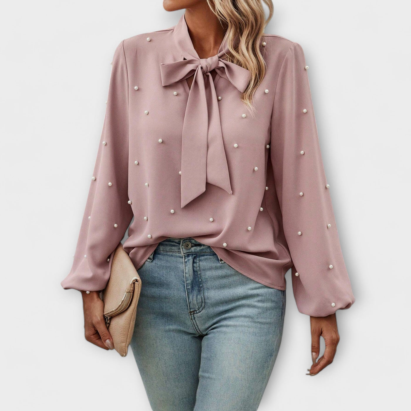 Sophia – Blouse élégante avec détails en perles et nœud