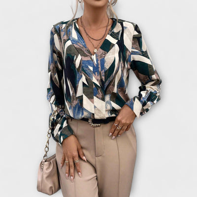 Blouse avec Imprimé Intégral et Col en V