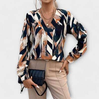 Blouse avec Imprimé Intégral et Col en V