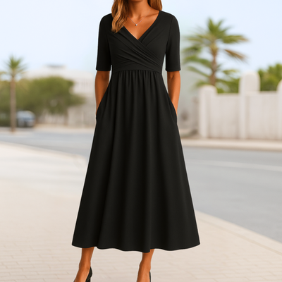 Monique - Robe Croisée à Manches Courtes