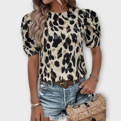 Amelia – Blouse à Col Rond avec Imprimé Coloré