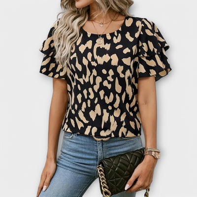 Lela – Blouse Élégante avec Manches Léopard