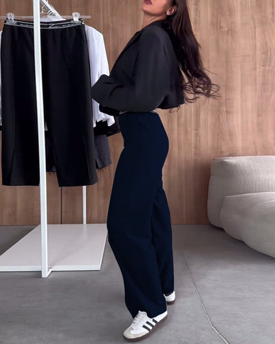 Pantalon décontracté uni avec poches zippées