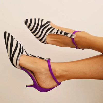 Savana™ | Escarpins zébrés à talon violet et bride arrière