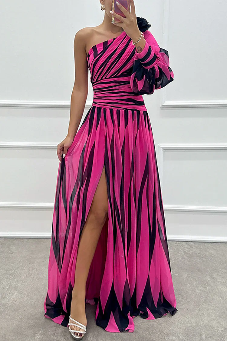 Shiloh™ | Robe maxi élégante à une épaule rayée
