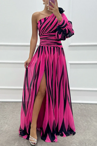 Shiloh™ | Robe maxi élégante à une épaule rayée