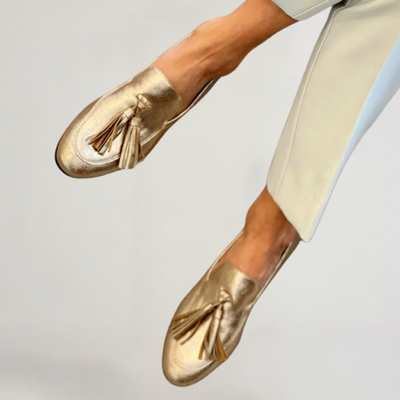 Beatrice | Mocassins dorés à effet métallisé avec pampilles