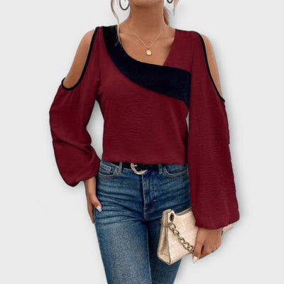 Scarlett – Blouse à Blocs de Couleurs, Encolure Carrée