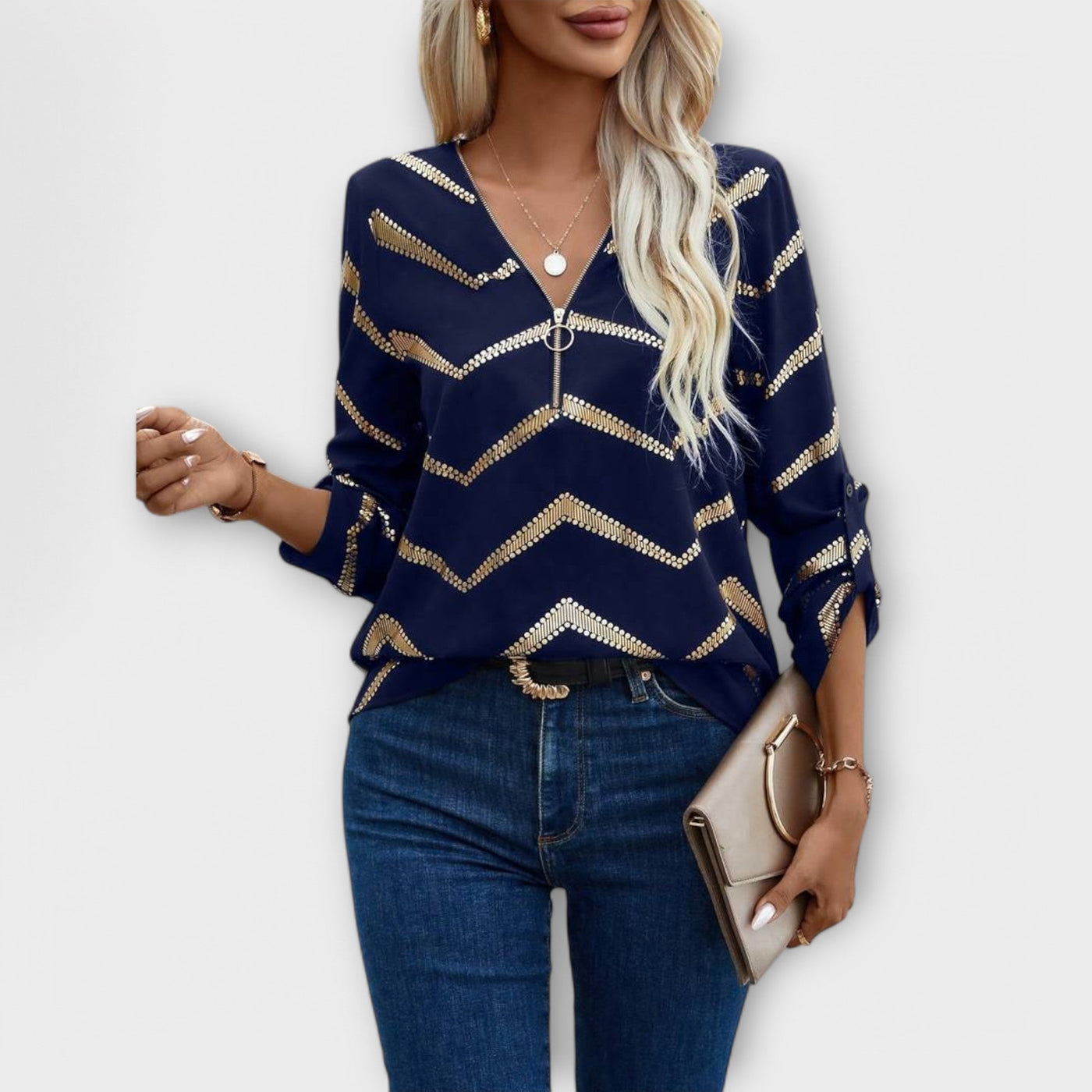 Emma – Blouse Chic Intemporelle avec Zip Demi