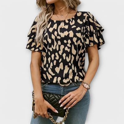 Lela – Blouse Élégante avec Manches Léopard