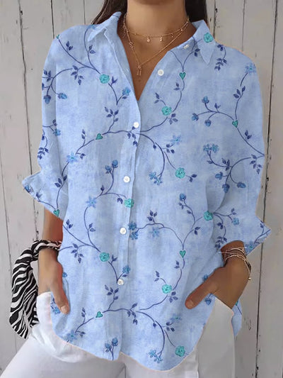 Liva | Chemise brodée jardin bleu
