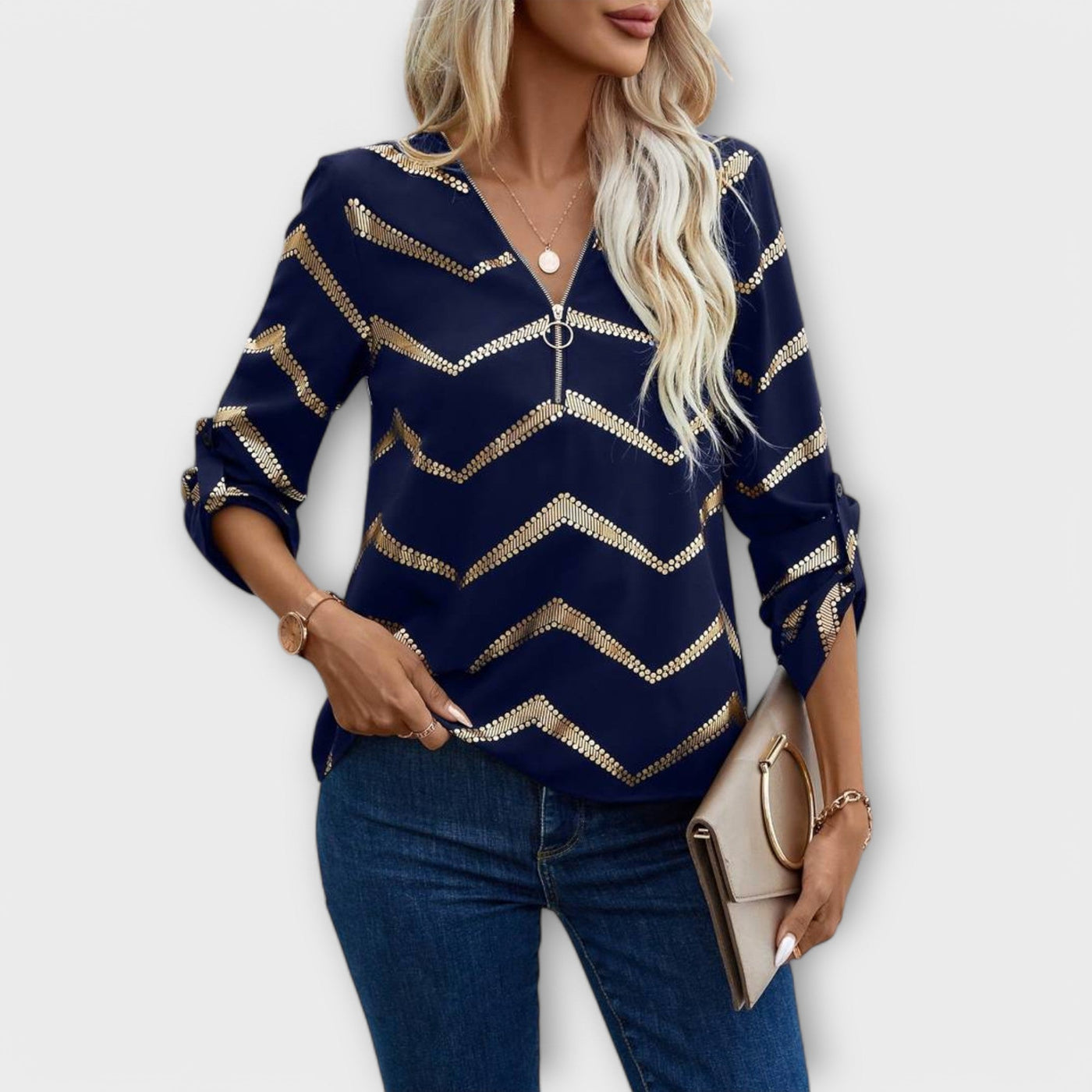 Emma – Blouse Chic Intemporelle avec Zip Demi