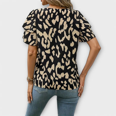 Lela – Blouse Élégante avec Manches Léopard