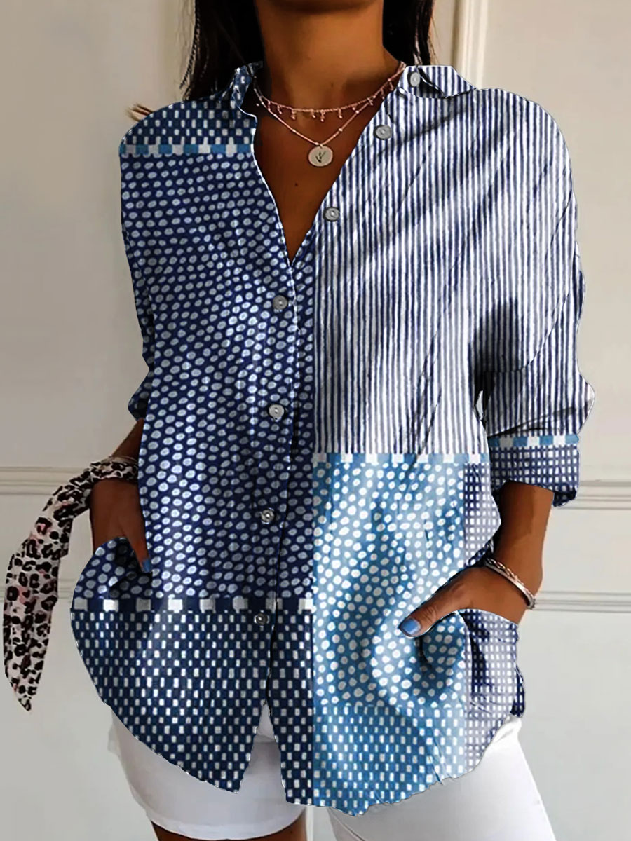 Mette | Chemise à Patches en Mosaïque Bleue