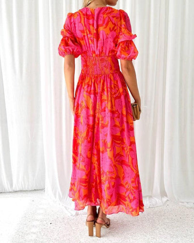 Alva - Robe Maxi Élegante à Manches Bouffantes et Décolleté en V