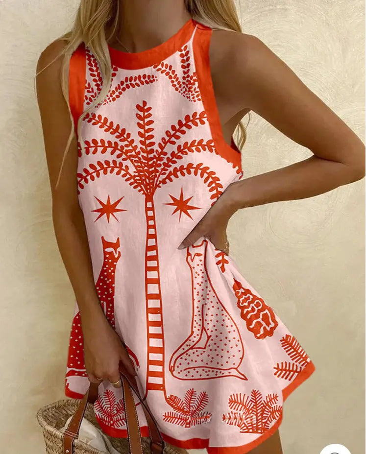 Robe courte avec imprimé palmier