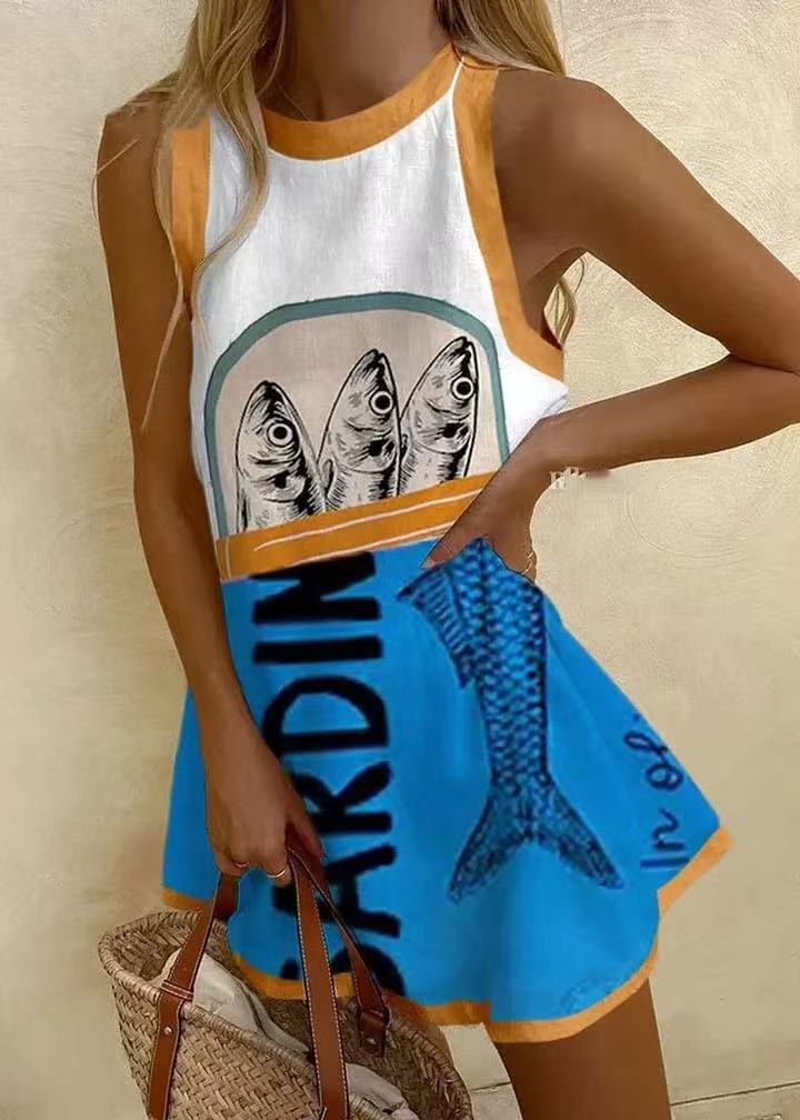 Mini-robe avec imprimé bleu