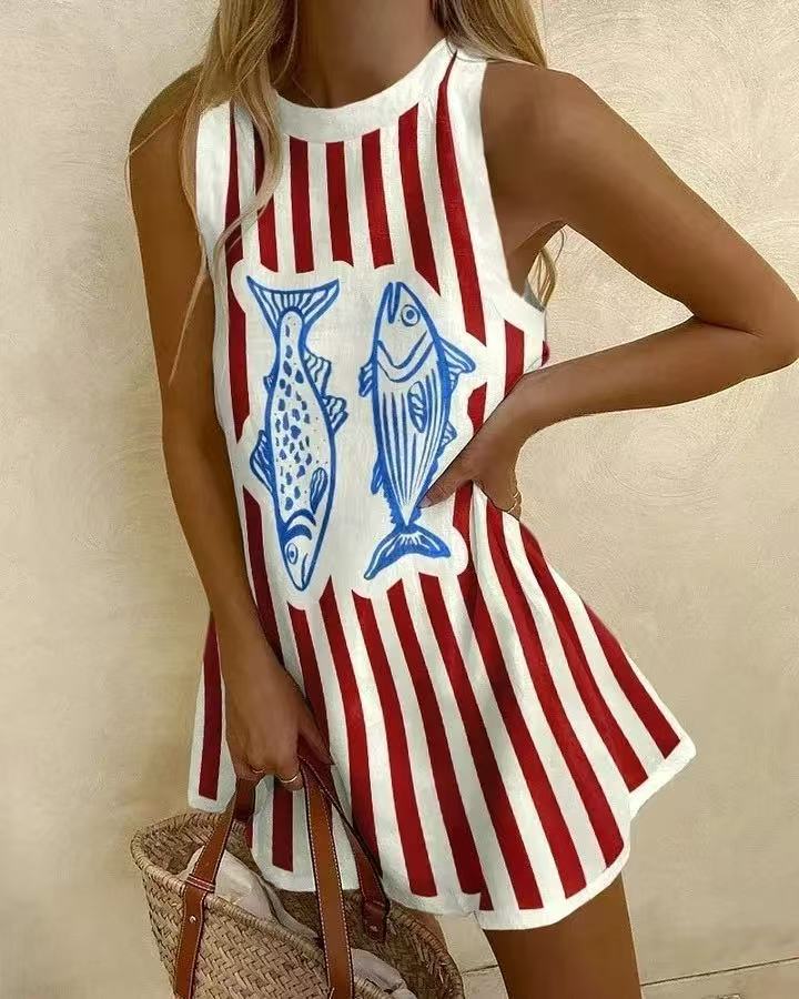 Robe courte avec imprimé poissons