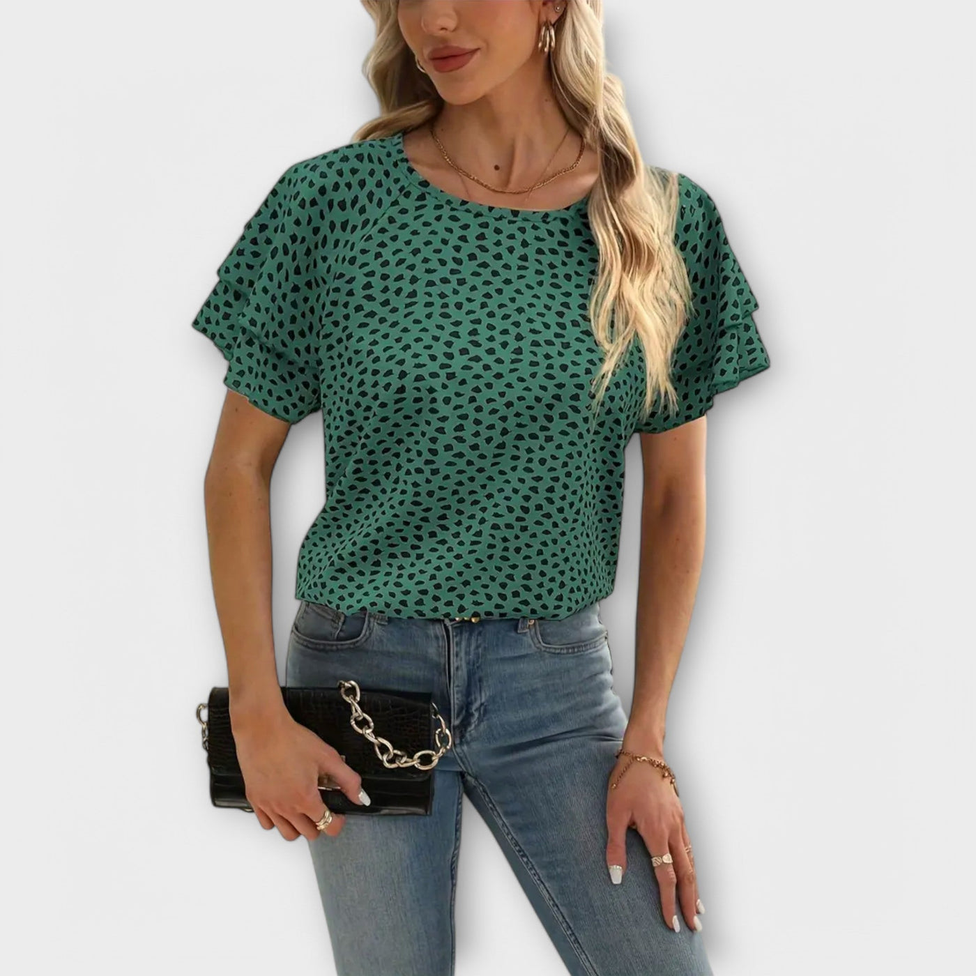 Samantha – Blouse avec Détails Volants et Col Rond