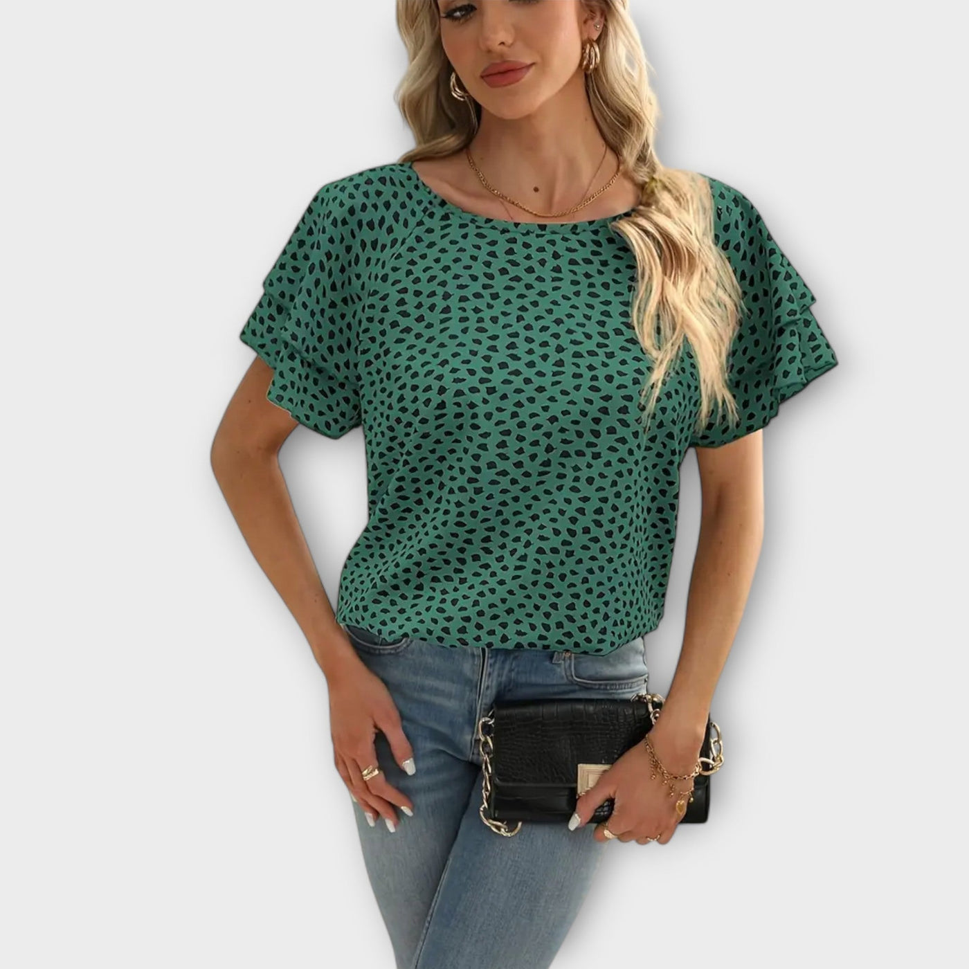 Samantha – Blouse avec Détails Volants et Col Rond
