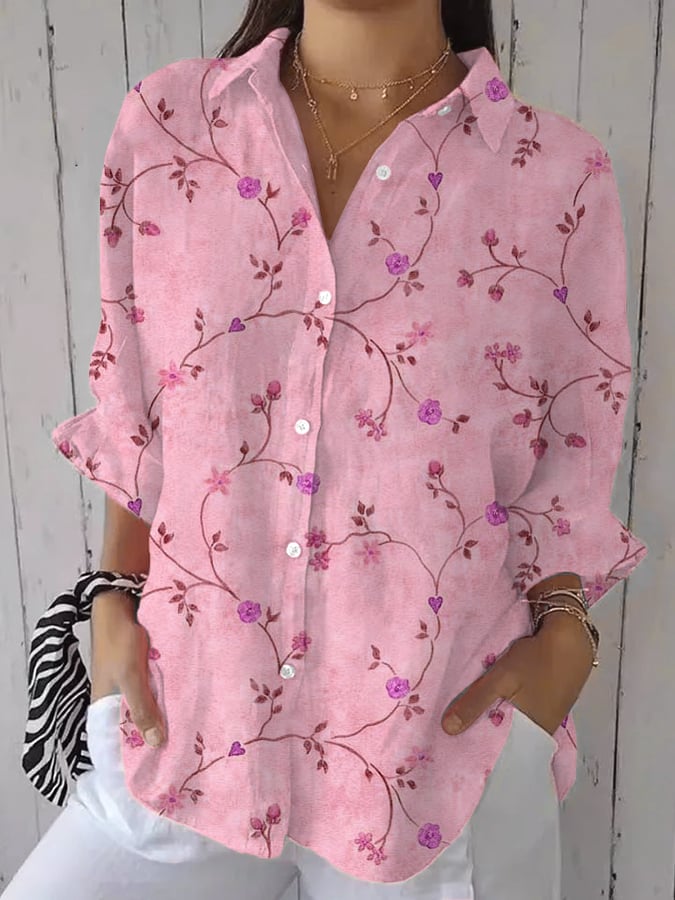 Liva | Chemise brodée jardin bleu