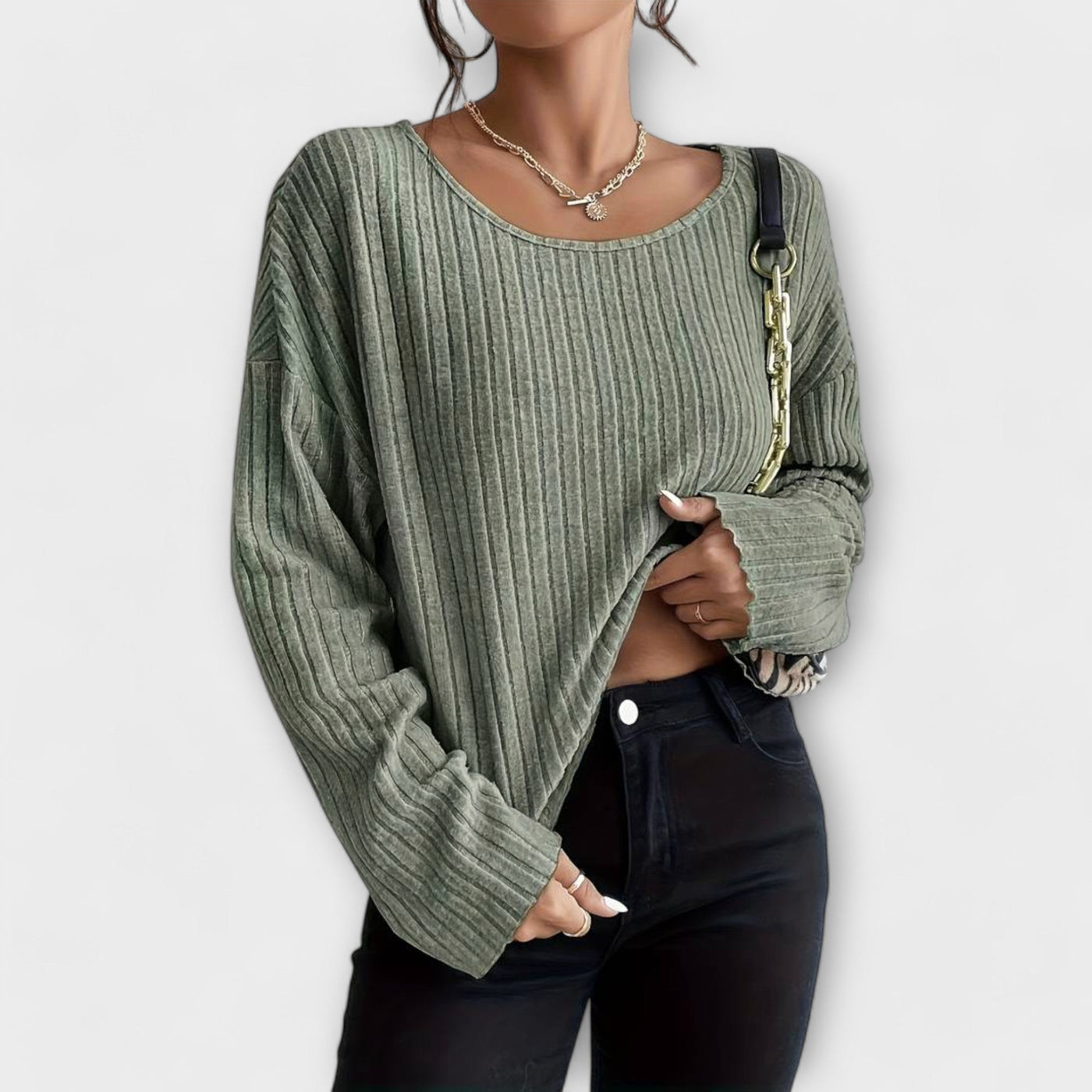Emily – T-shirt moderne à côtes avec col rond