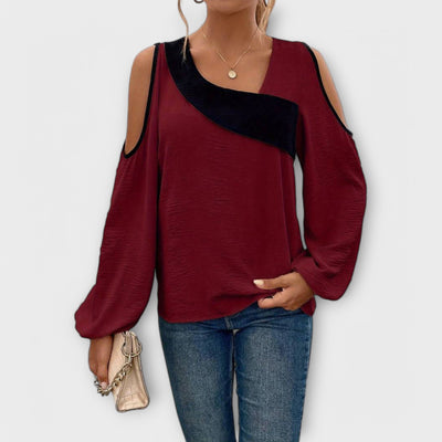 Scarlett – Blouse à Blocs de Couleurs, Encolure Carrée