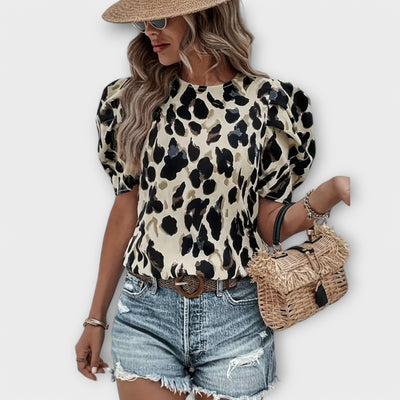 Amelia – Blouse à Col Rond avec Imprimé Coloré