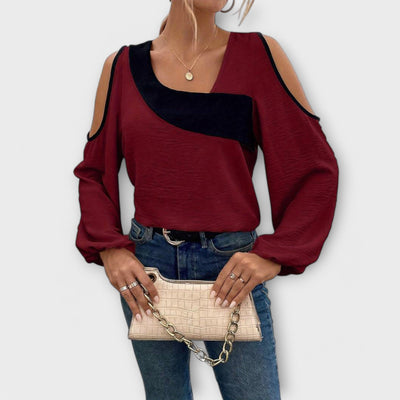 Scarlett – Blouse à Blocs de Couleurs, Encolure Carrée