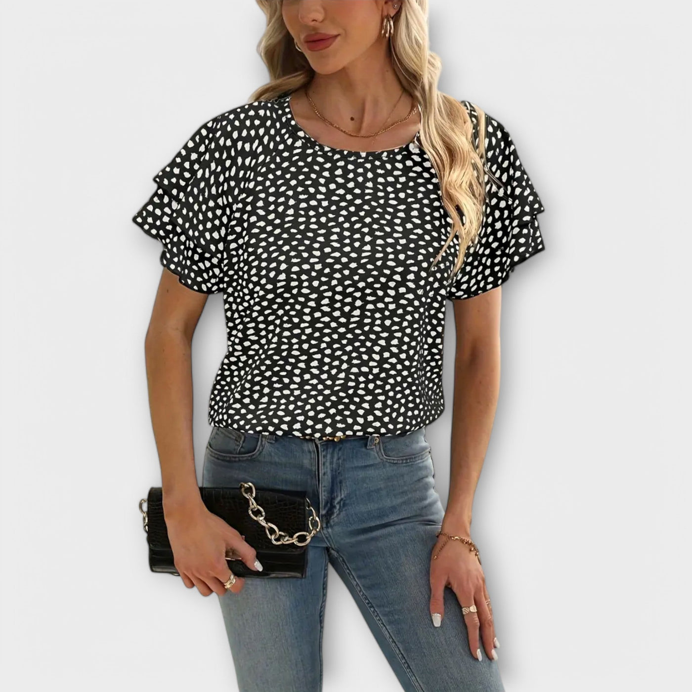 Samantha – Blouse avec Détails Volants et Col Rond
