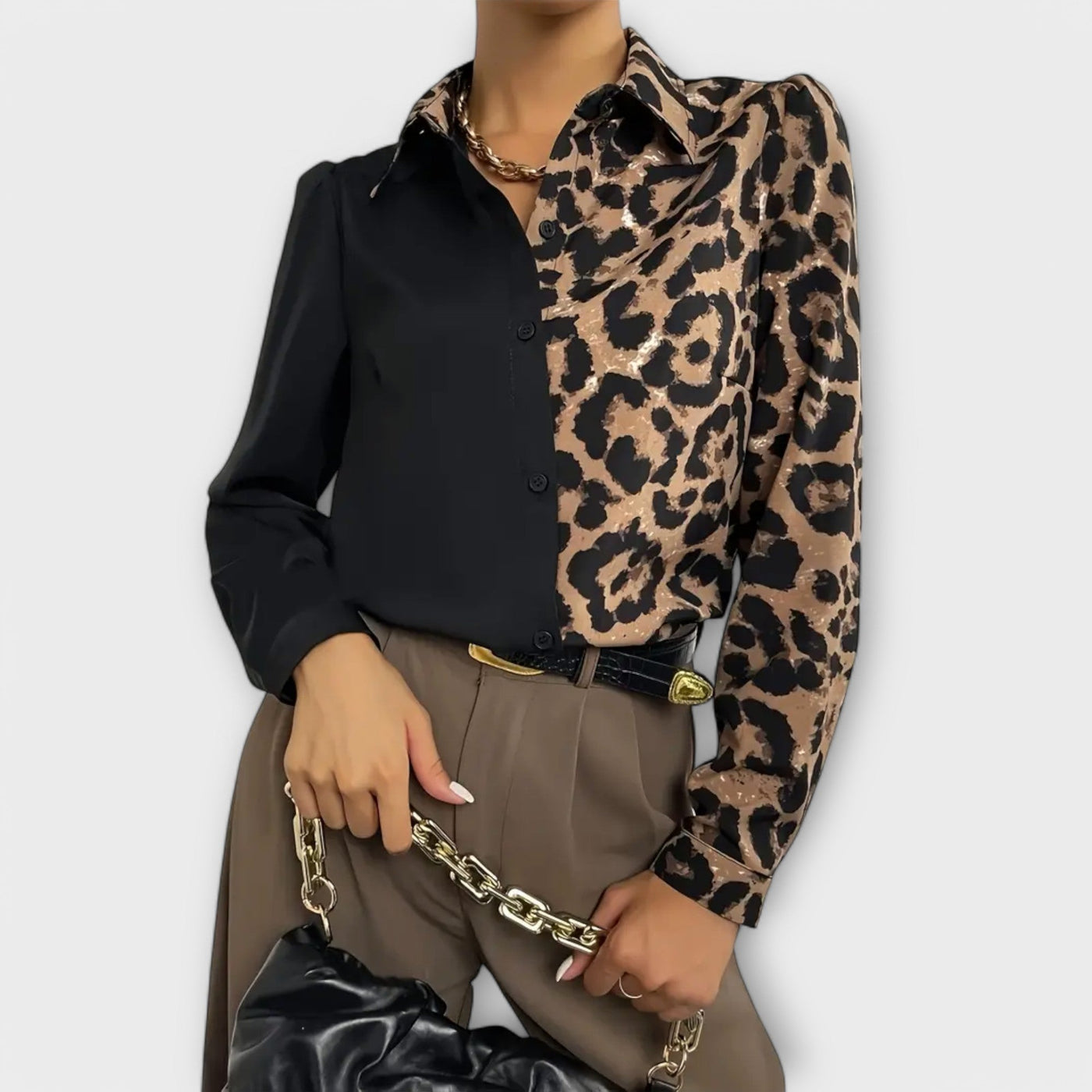 Blouse Simple et Élégante avec Fermeture Boutonnée et Imprimé Léopard