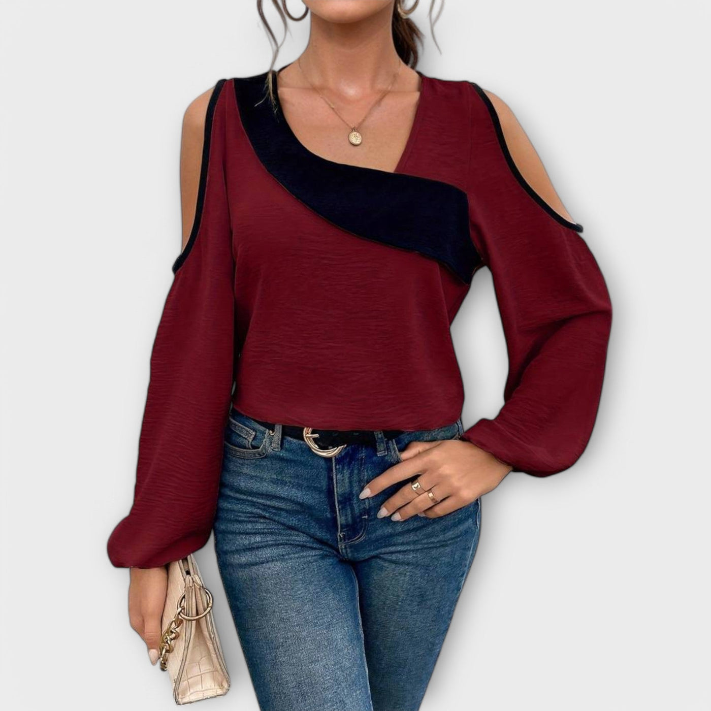 Scarlett – Blouse à Blocs de Couleurs, Encolure Carrée
