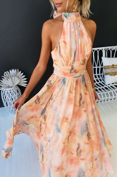 Luchi™ | Robe maxi fleurie à encolure halter