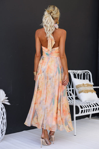 Luchi™ | Robe maxi fleurie à encolure halter