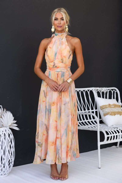 Luchi™ | Robe maxi fleurie à encolure halter