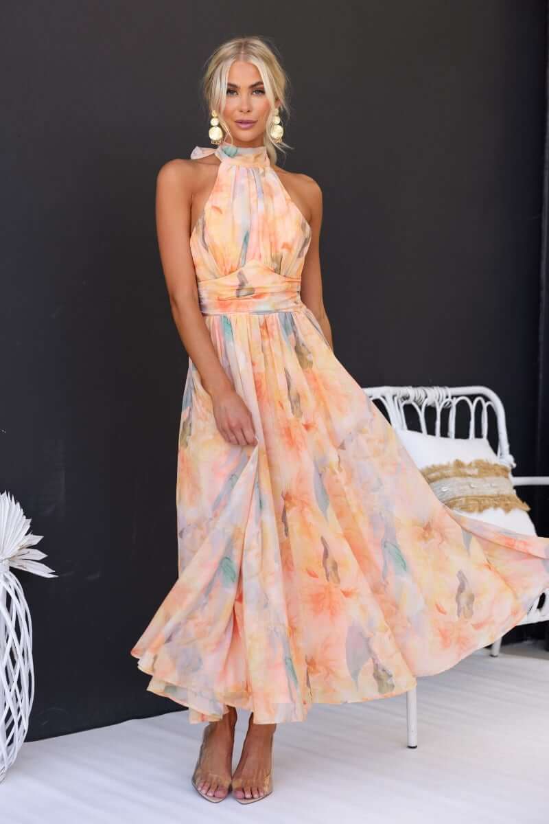 Luchi™ | Robe maxi fleurie à encolure halter