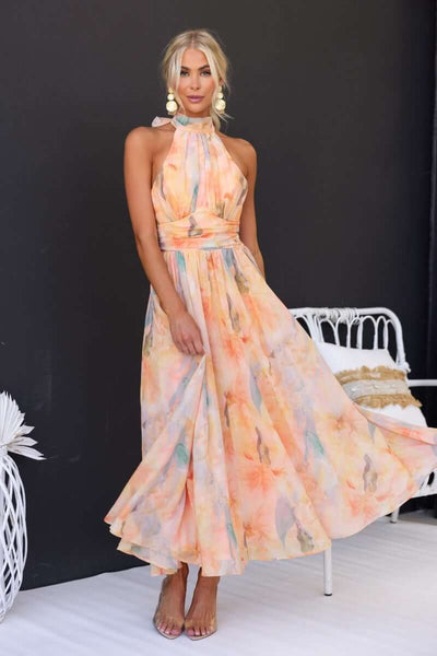 Luchi™ | Robe maxi fleurie à encolure halter