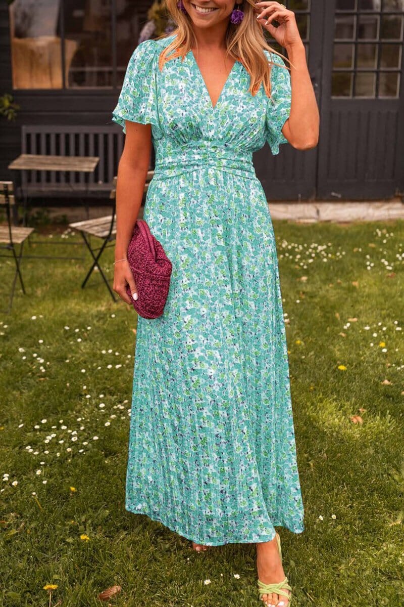 Virgie™ | Robe maxi fleurie à manches courtes
