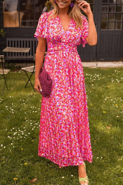 Virgie™ | Robe maxi fleurie à manches courtes