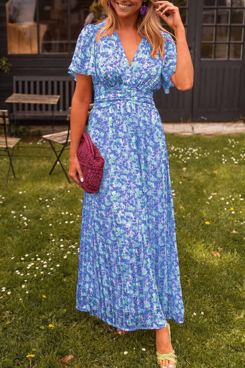 Virgie™ | Robe maxi fleurie à manches courtes