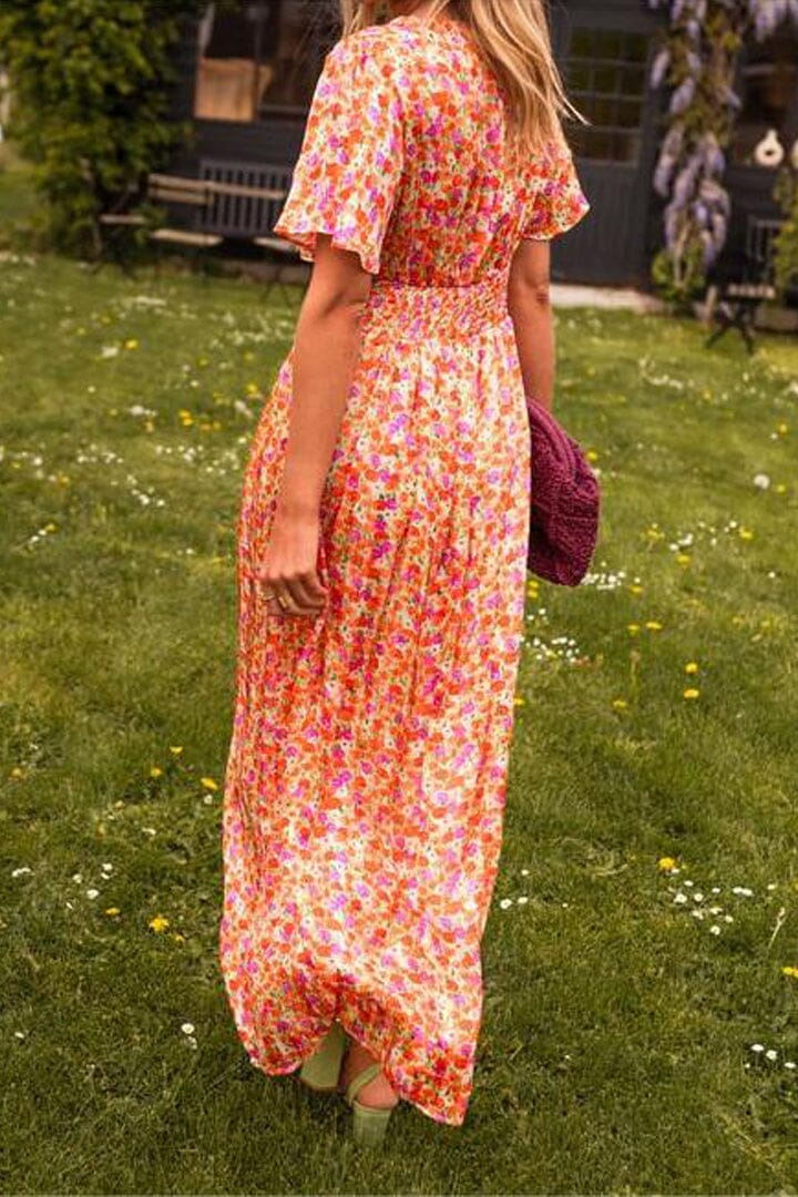 Virgie™ | Robe maxi fleurie à manches courtes