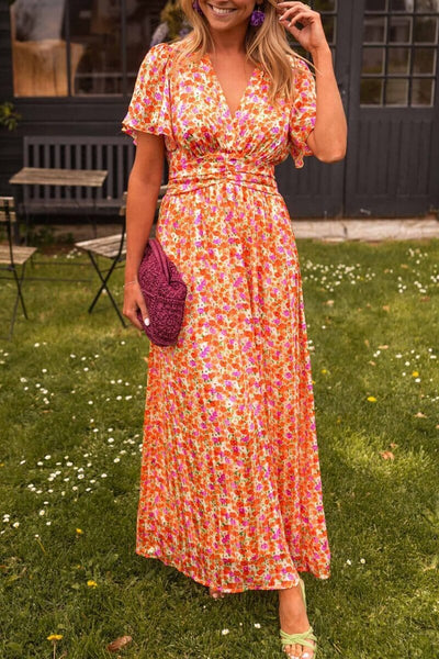 Virgie™ | Robe maxi fleurie à manches courtes