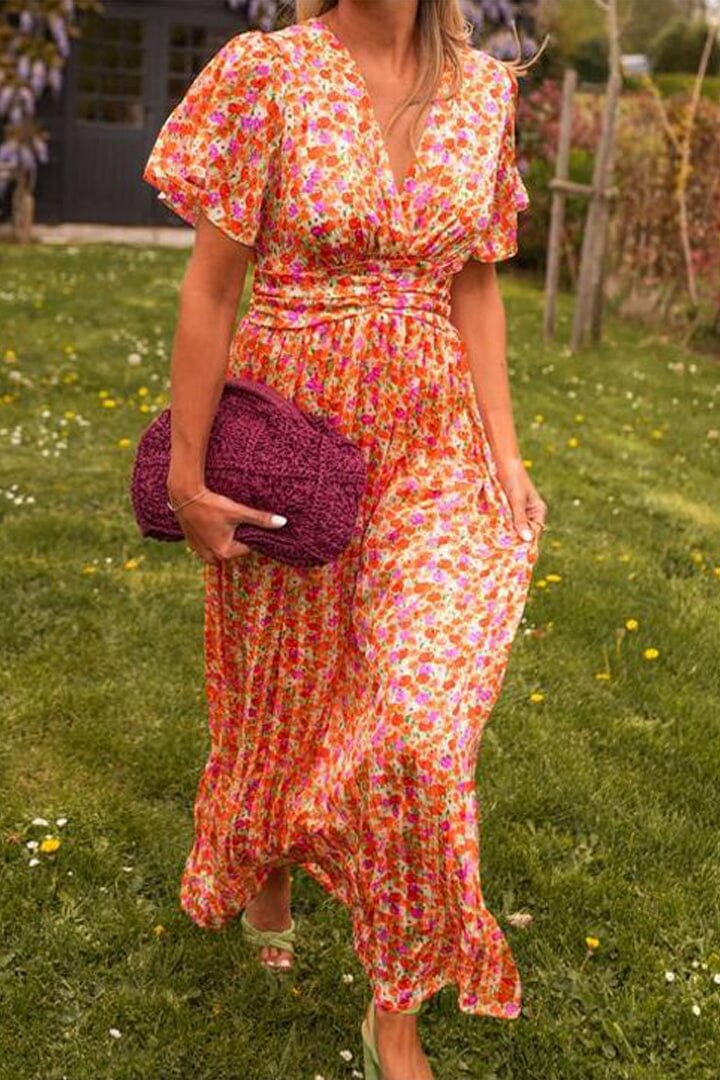 Virgie™ | Robe maxi fleurie à manches courtes