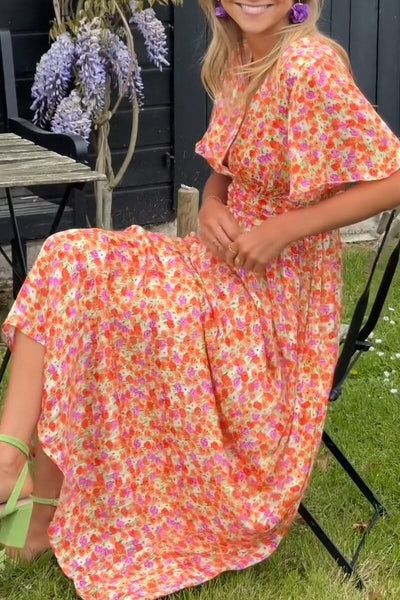 Virgie™ | Robe maxi fleurie à manches courtes