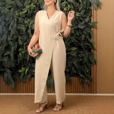 Mirabelle - Combinaison Femme Décontractée à Col V avec Ceinture